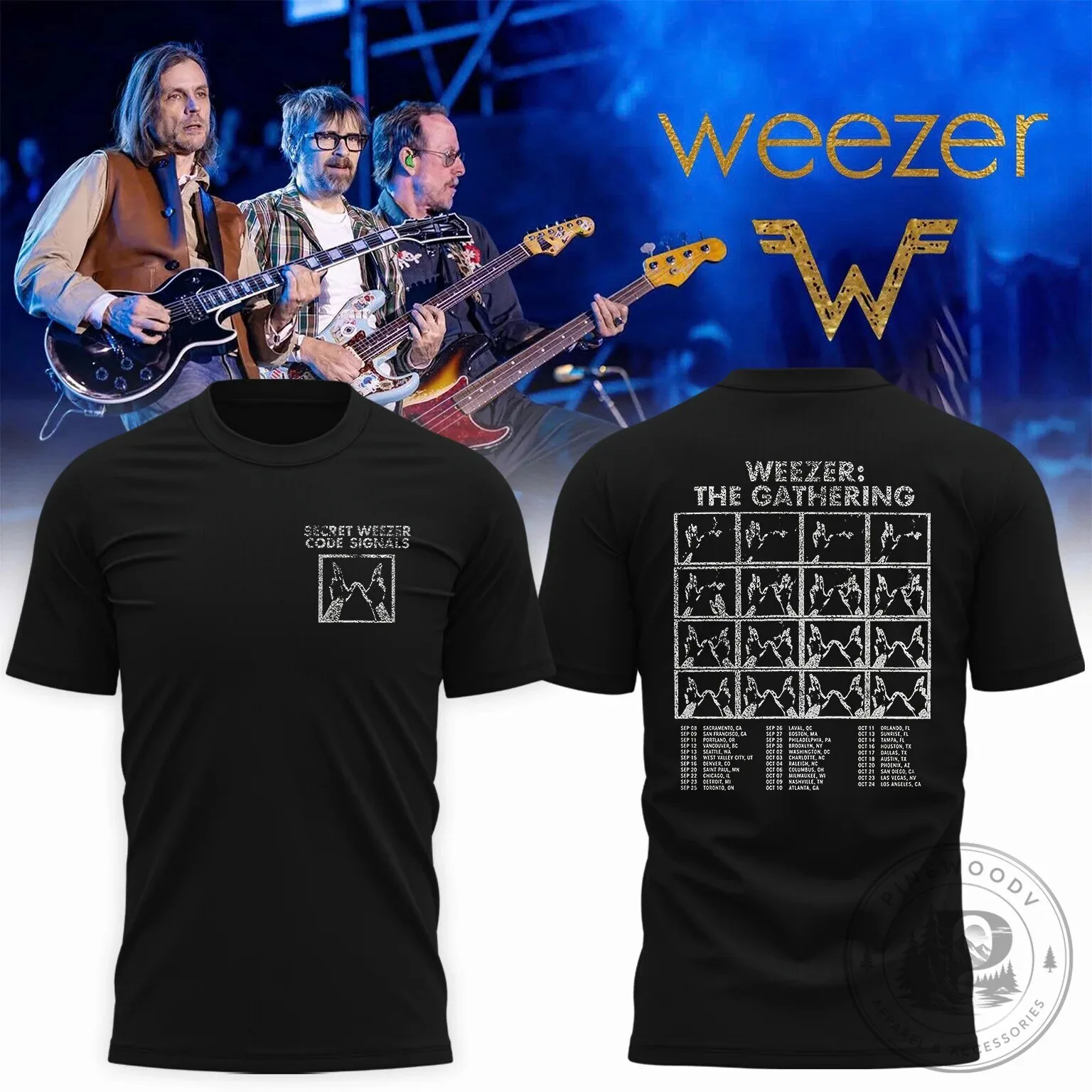 Weezer World Tour 2008 バンドTシャツ Weezer The Gathering World Tour Concert Band Music Fan T-Shirt